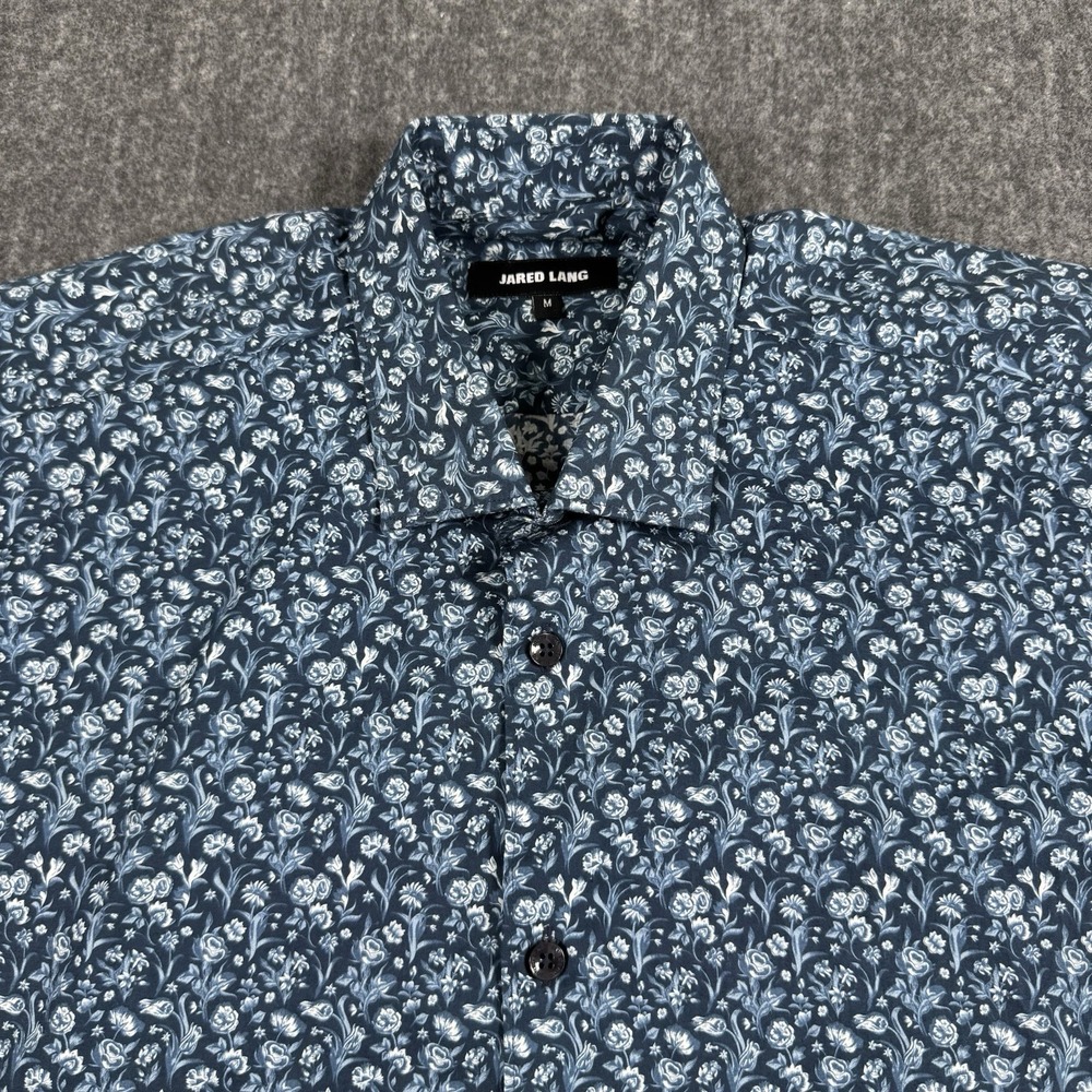 Jared Lang Men's M Blue Floral Short Sleeve Button Down Shirt 100% Cotton
